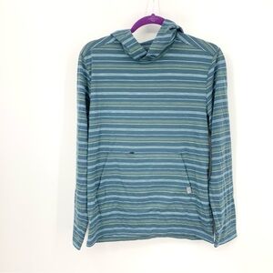 LL Bean Men‎ Size Small Shirt Hoodie Long Sleeve Top Blue Green Stripe Cotton